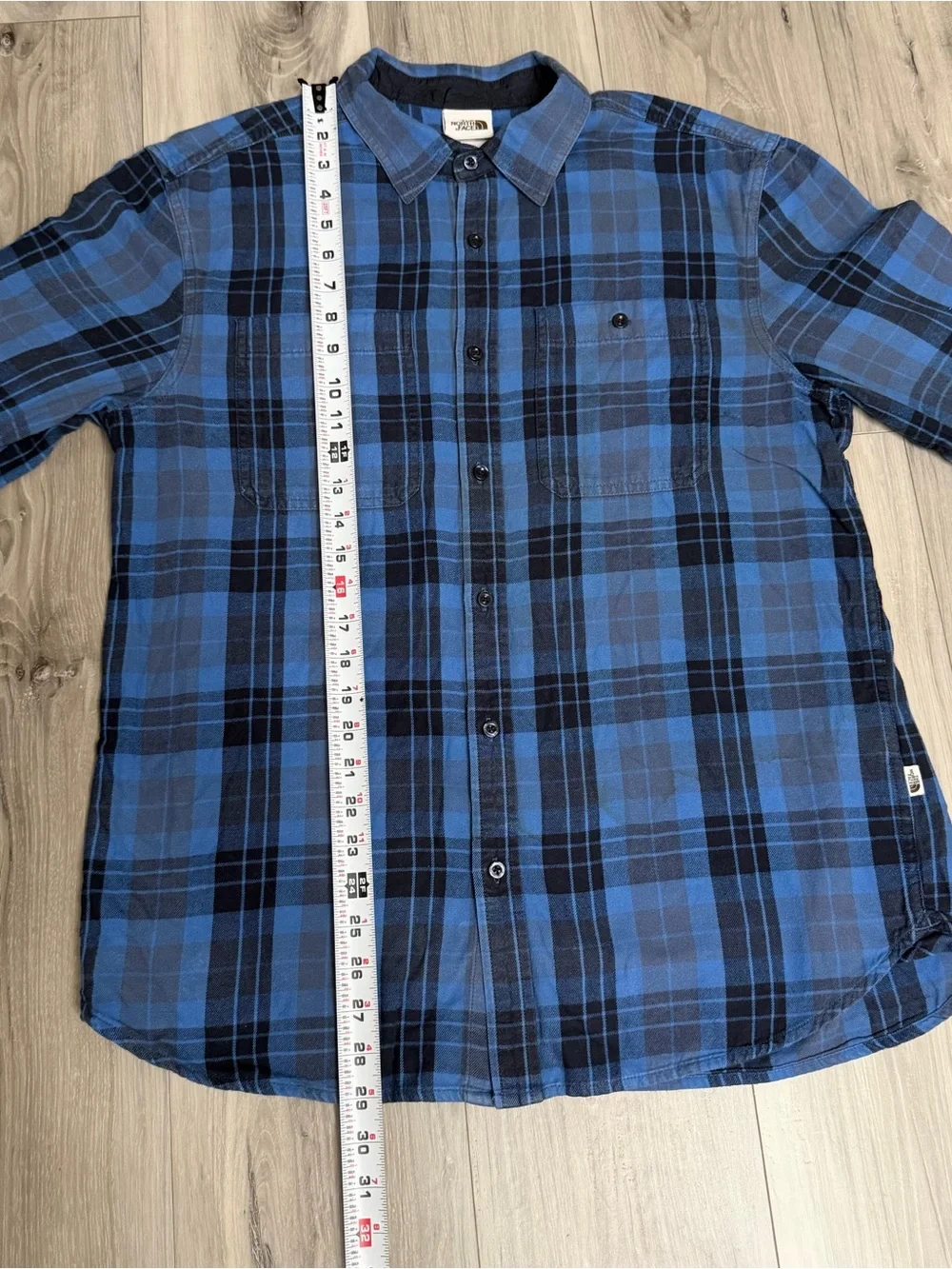The North Face Blue and Black Plaid Long-Sleeve Button Down Shirt